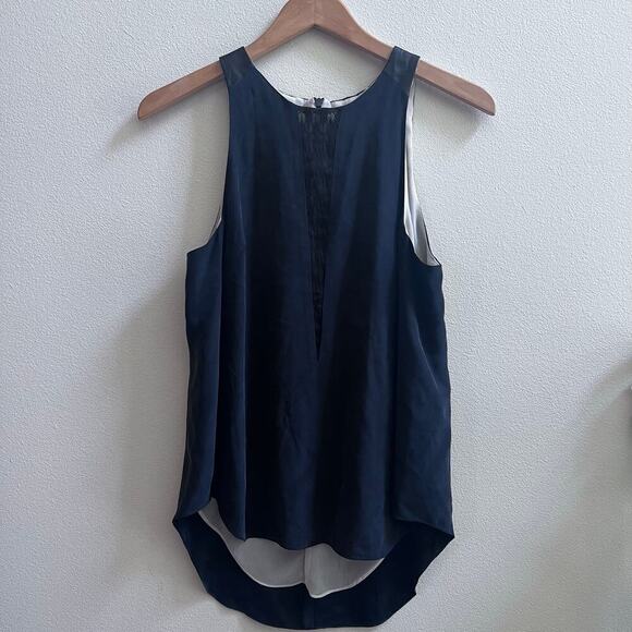 Rag & Bone Silk Round Neck Lace Leather Sleeveless Black Career Top Women's M - Picture 1 of 8